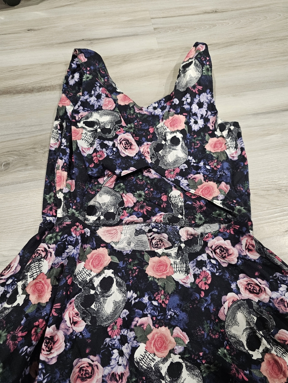 Floral Skull Fit-and-Flare Dress in Black and Pink WITH POCKETS! - Picture 5 of 9
